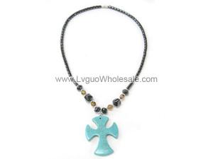 18inch Big Turquoise Cross Hematite Necklace Chain